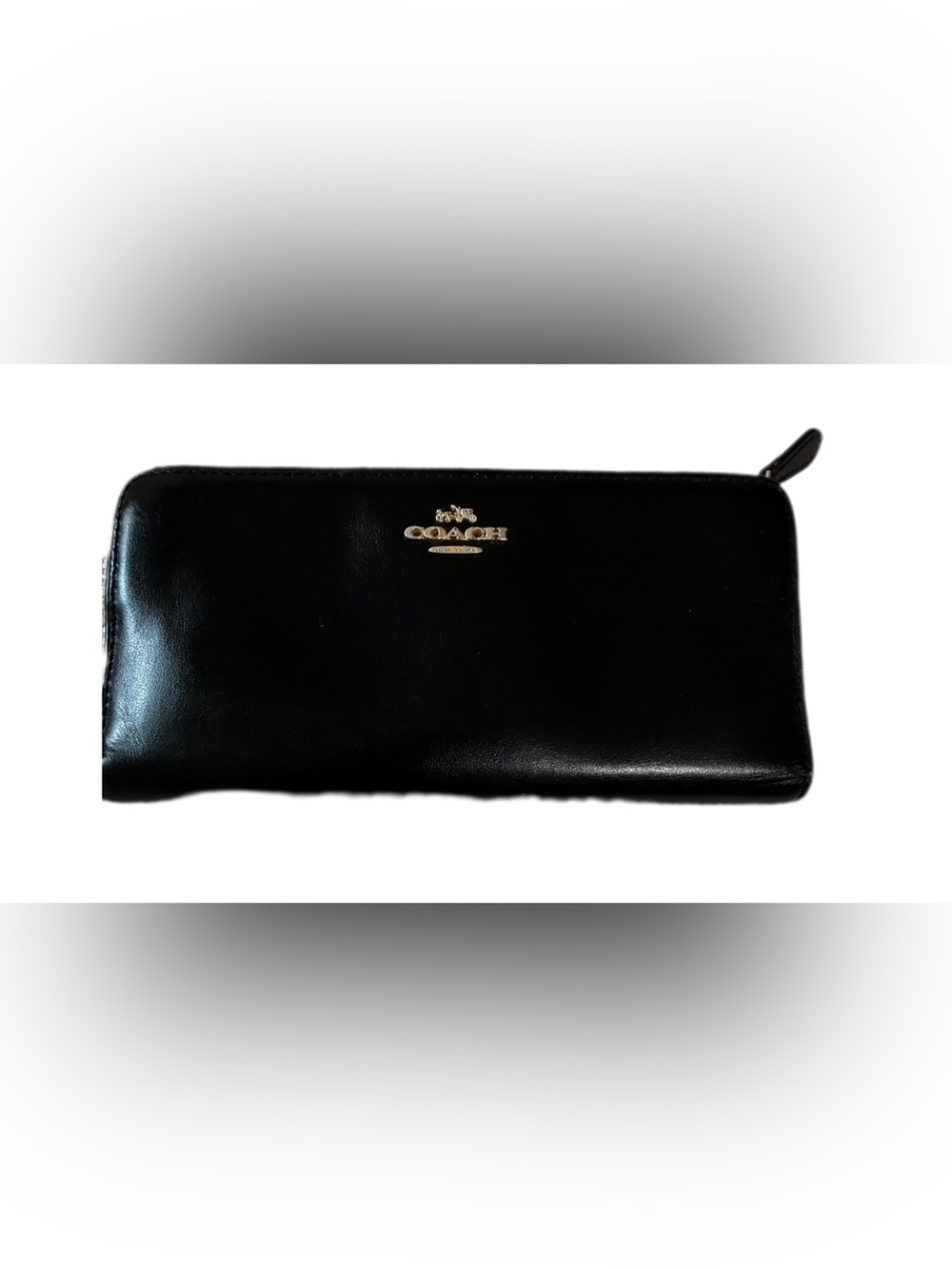 Coach Black Smooth Leather Accordion Zip Continental Wallet
